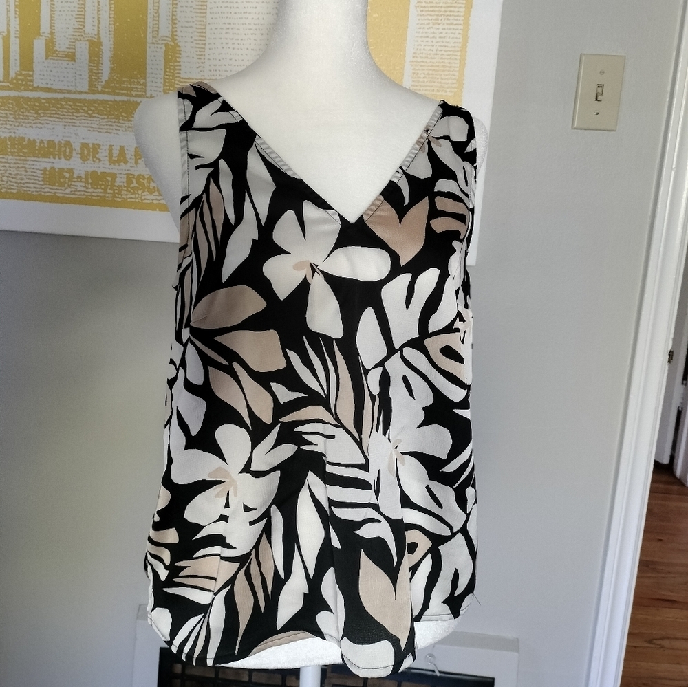 Old Navy Black and White Floral Camisole Satin Feel